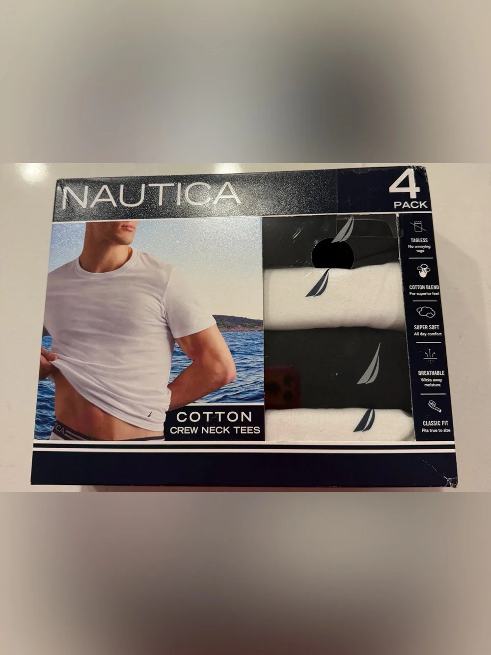 Nautica Men's Cotton Crew Neck Tees - White & Black Pack Size S NWT